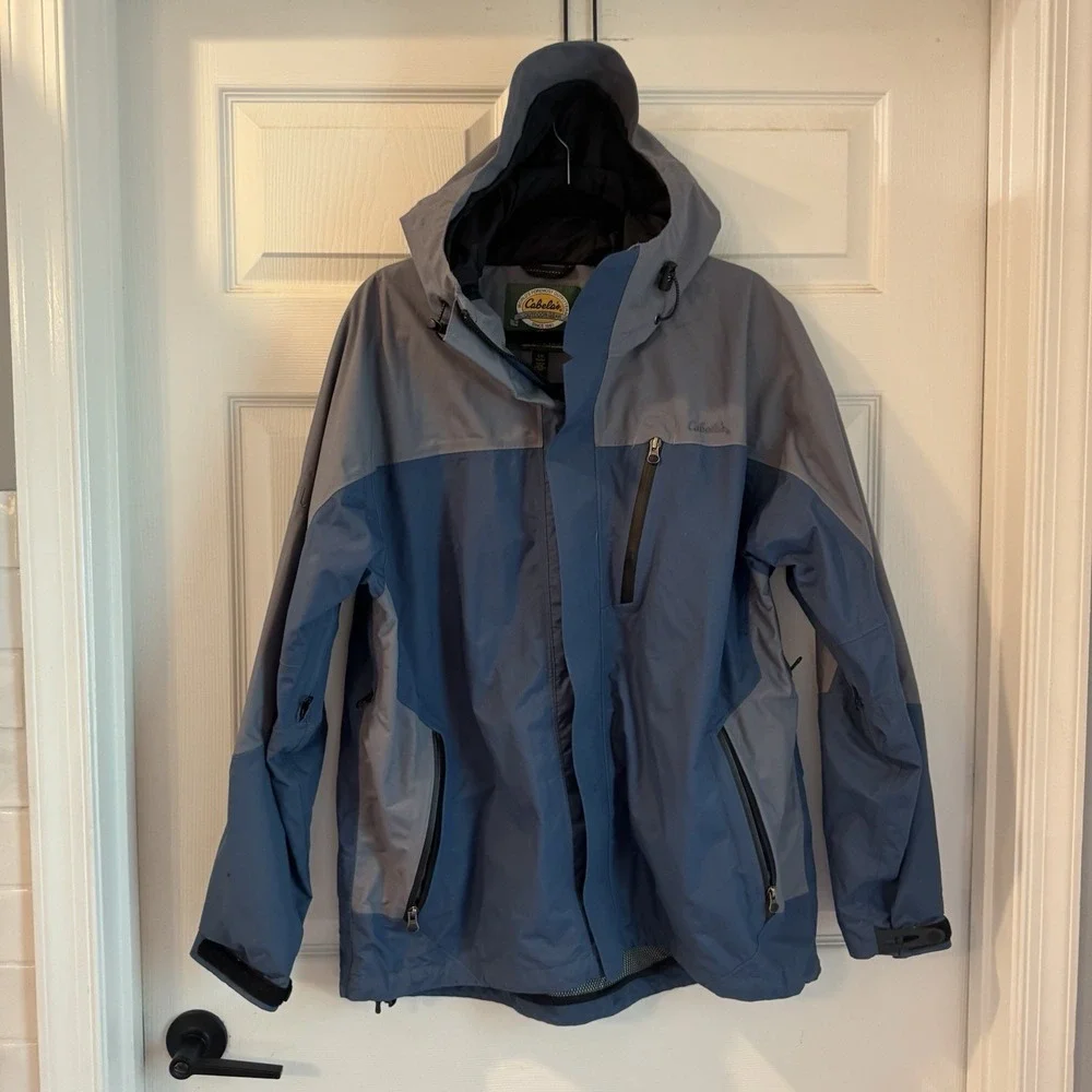 Cabela's Dry Plus Hooded Jacket Men's Sz L‎ Waterproof Breathable Blue Gray